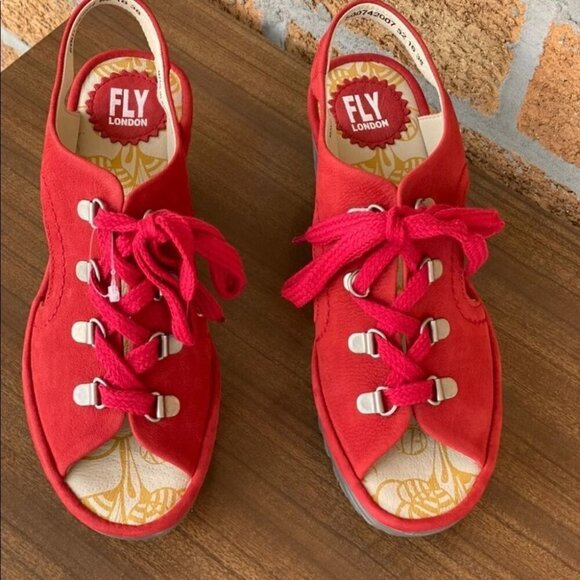 Fly London Ylfa Scarlet Red Leather Laced shoes 8 - Picture 2 of 11